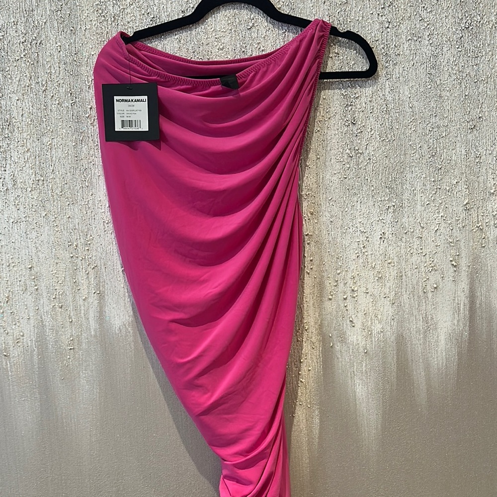 Norma Kamali Pink Asymmetrical Ruched Midi Skirt